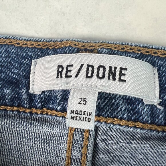 Re/Done Jean Women 25x26* 70s Stove Pipe High Rise Skinny Crop Blue Denim Tag 25 - Picture 7 of 16